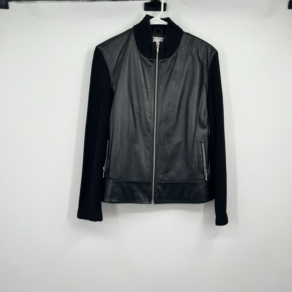 Womens VTG Nancy Bolen L City Zip Jacket Lamb Nappa Leather Wool Biker Retro